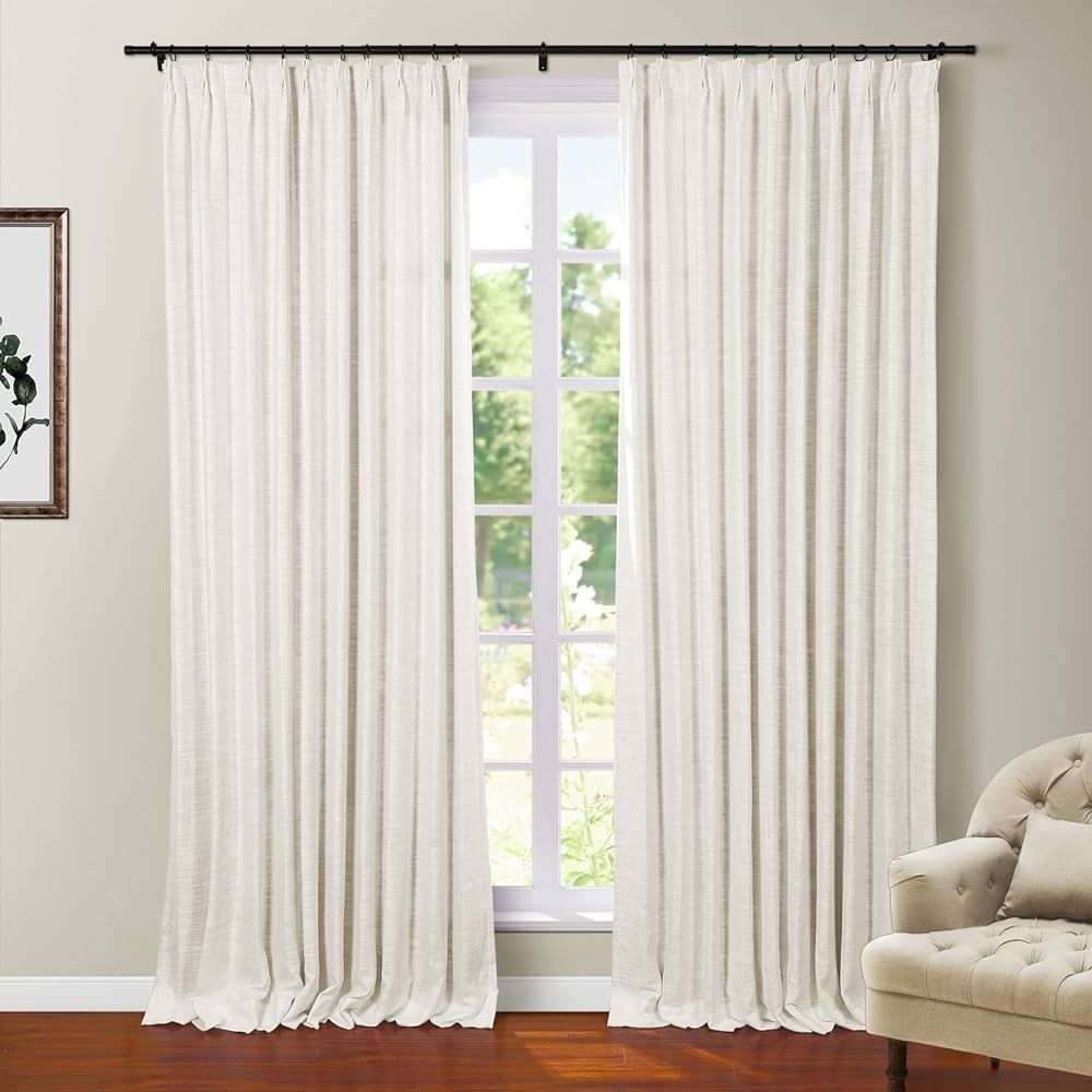 TWOPAGES Off White Faux Linen Blackout Curtain Thermal Insulated Drape with Pinch Pleat and Back ... | Amazon (US)