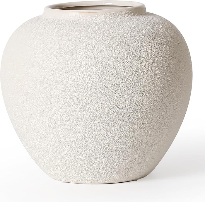 White Round Vase Pottery for Home Decor, 7.9" Distressed Rustic Vase Modern Farmhouse, Console Ta... | Amazon (US)