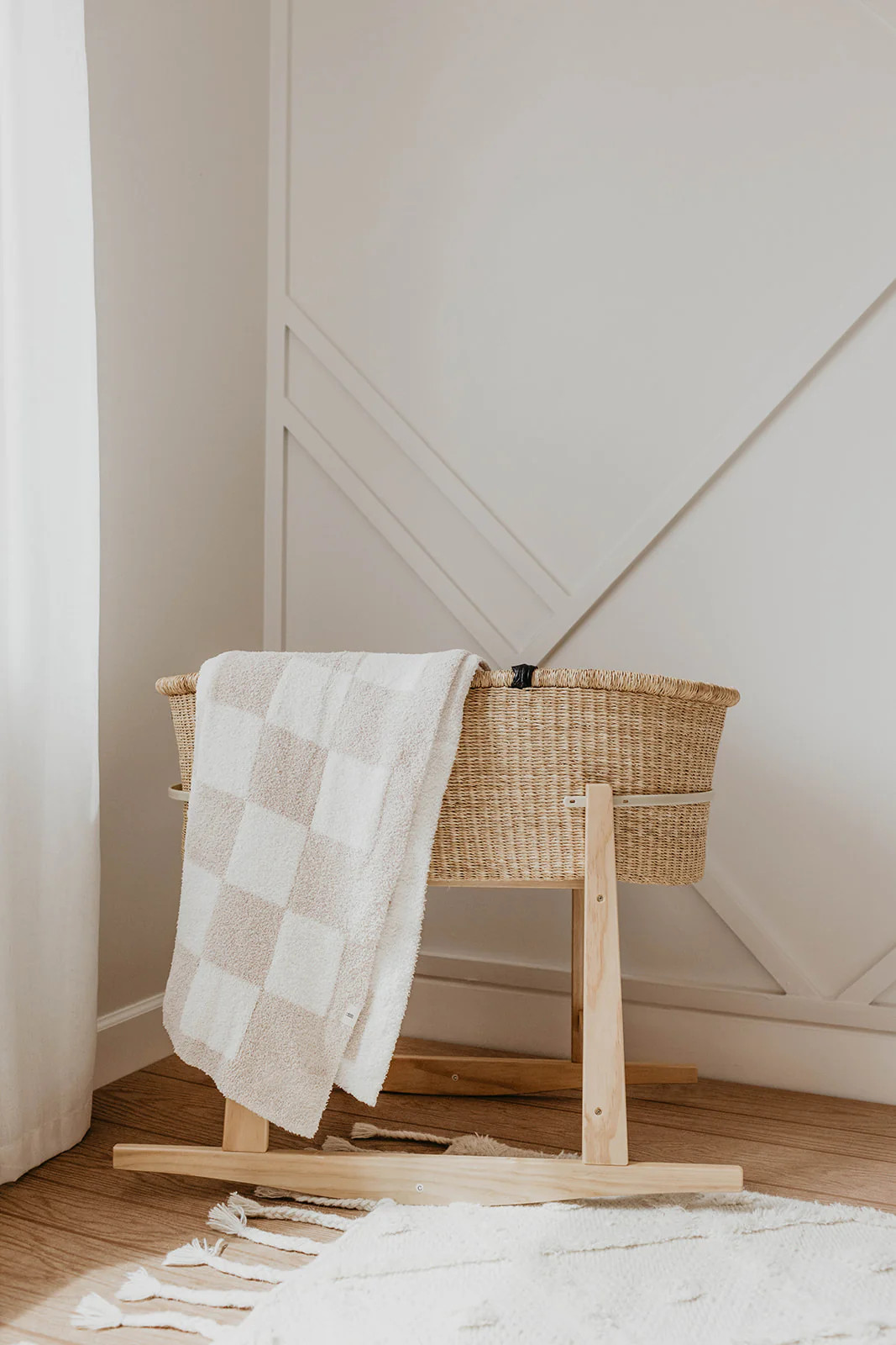 Taupe and White Checker Board Blanket | Forever French