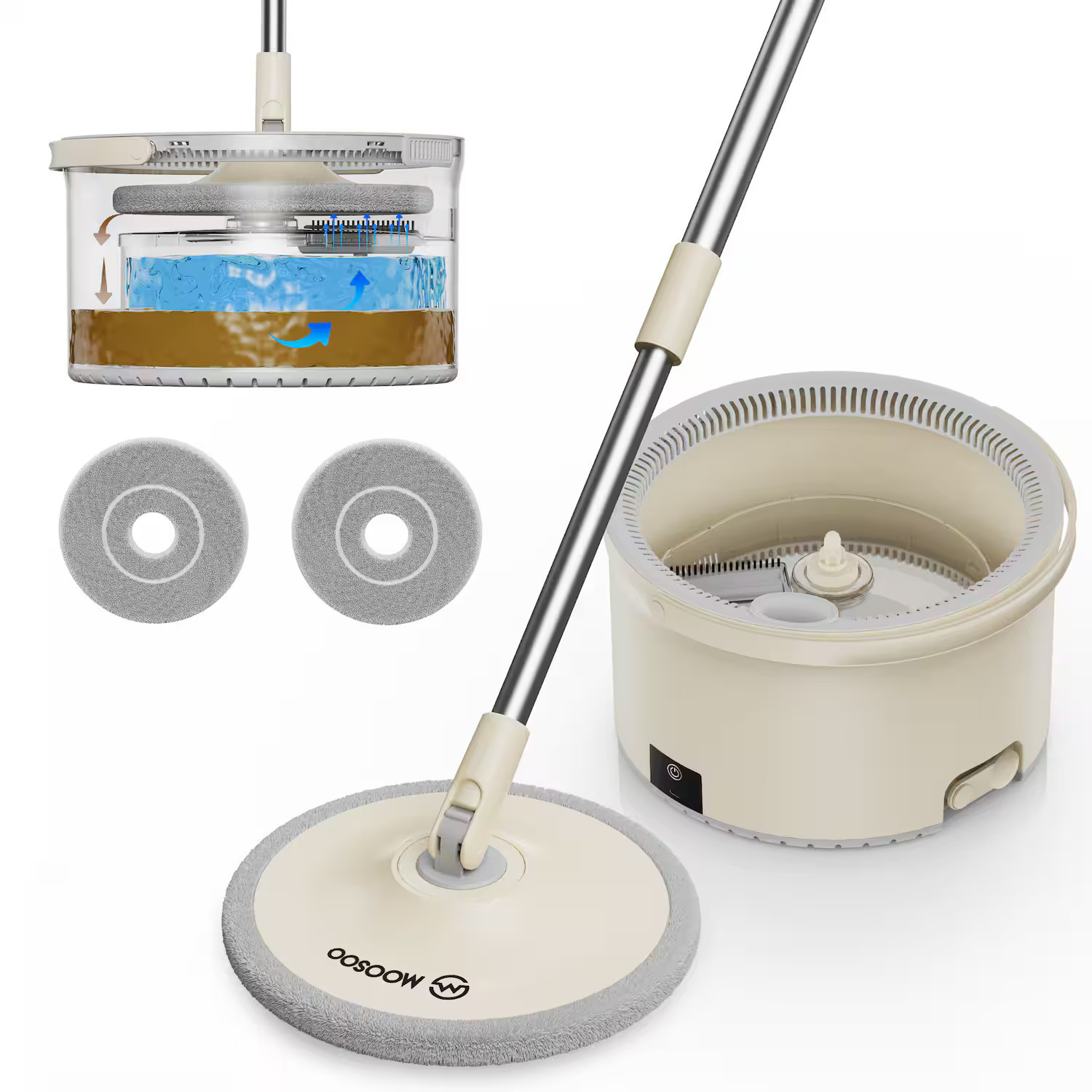 MOOSOO - Electric Spin Mop and Bucket Set with One-Click Auto Clean and Dry, 360° Rotation, Adjustable Handle - White | Best Buy U.S.