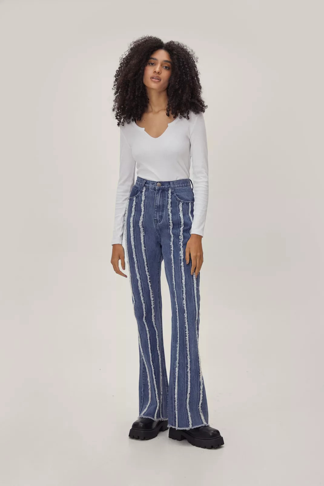 Denim Frayed Seam Fit and Flared Jeans | Nasty Gal (US)