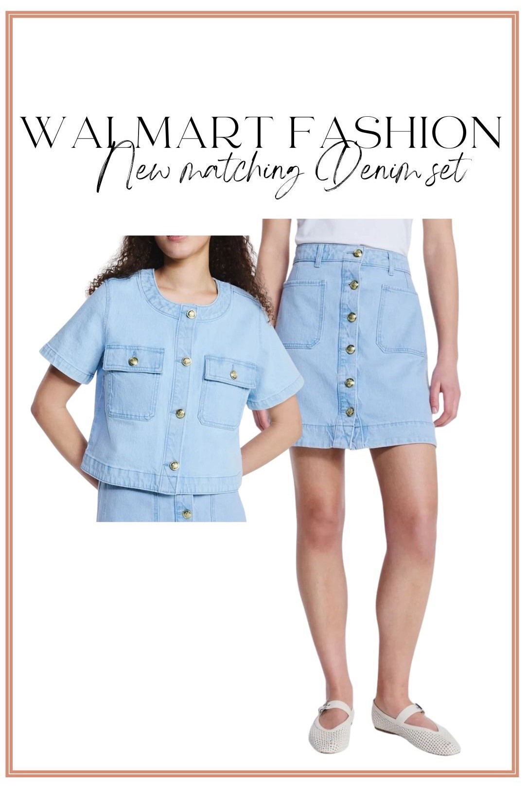 Walmart fashion is doing matching sets SO well right now 💙✨

This new denim set is such a chic spring staple — the short sleeve button front top with gold buttons + the coordinating mini skirt makes the easiest put-together outfit. Wear it as a full matching set or style the pieces separately with white denim, a tee, or a lightweight sweater.

✔️ Structured but comfortable
✔️ Gold button detail
✔️ Easy everyday spring outfit
✔️ Perfect for brunch, vacation, or casual date night

This is one of those elevated Walmart fashion finds that looks way more expensive than it is.

#WalmartFashion #WalmartNewArrivals #DenimSet #MatchingSet #SpringOutfit #AffordableFashion #WalmartFinds #CasualChic #BudgetFriendlyStyle #MomStyle