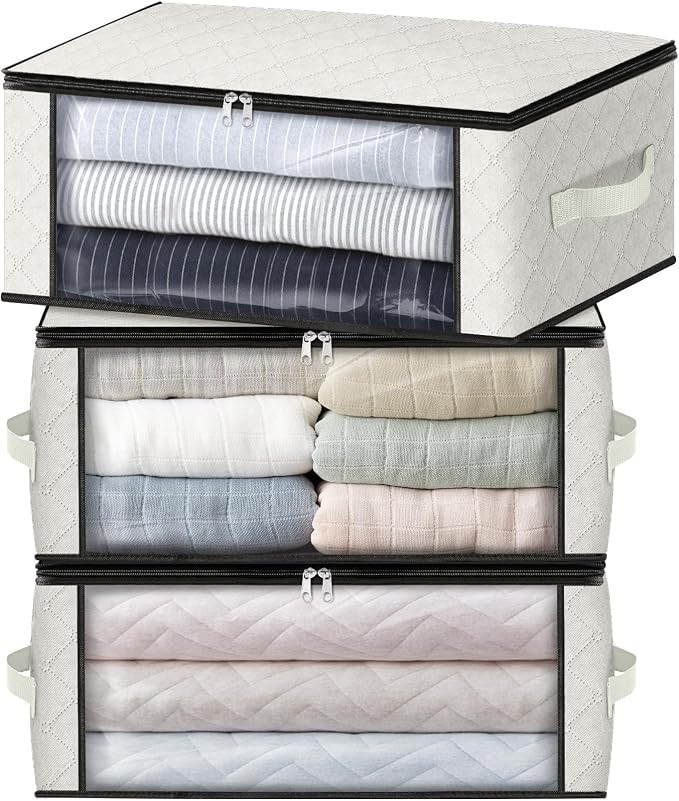HomeHacks Storage 3-Pack Clothes Organizer Storage Bags Foldable Storage Box with Large Clear Win... | Amazon (US)