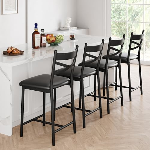 Amazon.com: IDEALHOUSE 26 Inch Bar Stools Set of 4, Upholstered Bar Chairs with Back, Thick Cushi... | Amazon (US)