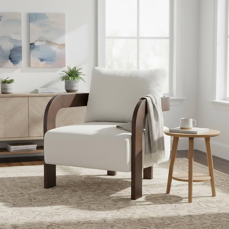 Merax Modern Upholstered Accent Chair, Armchair for Living Room, Beige | Amazon (US)