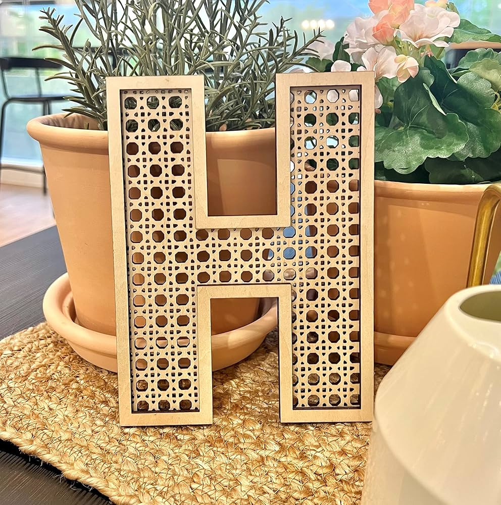 Rattan Style Letters, Personalized Rattan Patterned Letters Made Of Wood, Wood Wall Letter Sign (... | Amazon (US)
