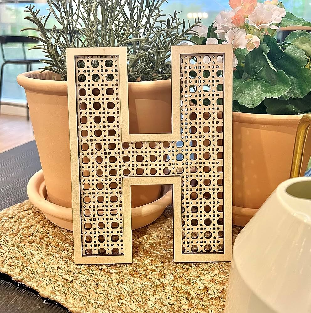 Rattan Style Letters, Personalized Rattan Patterned Letters Made Of Wood, Wood Wall Letter Sign (... | Amazon (US)