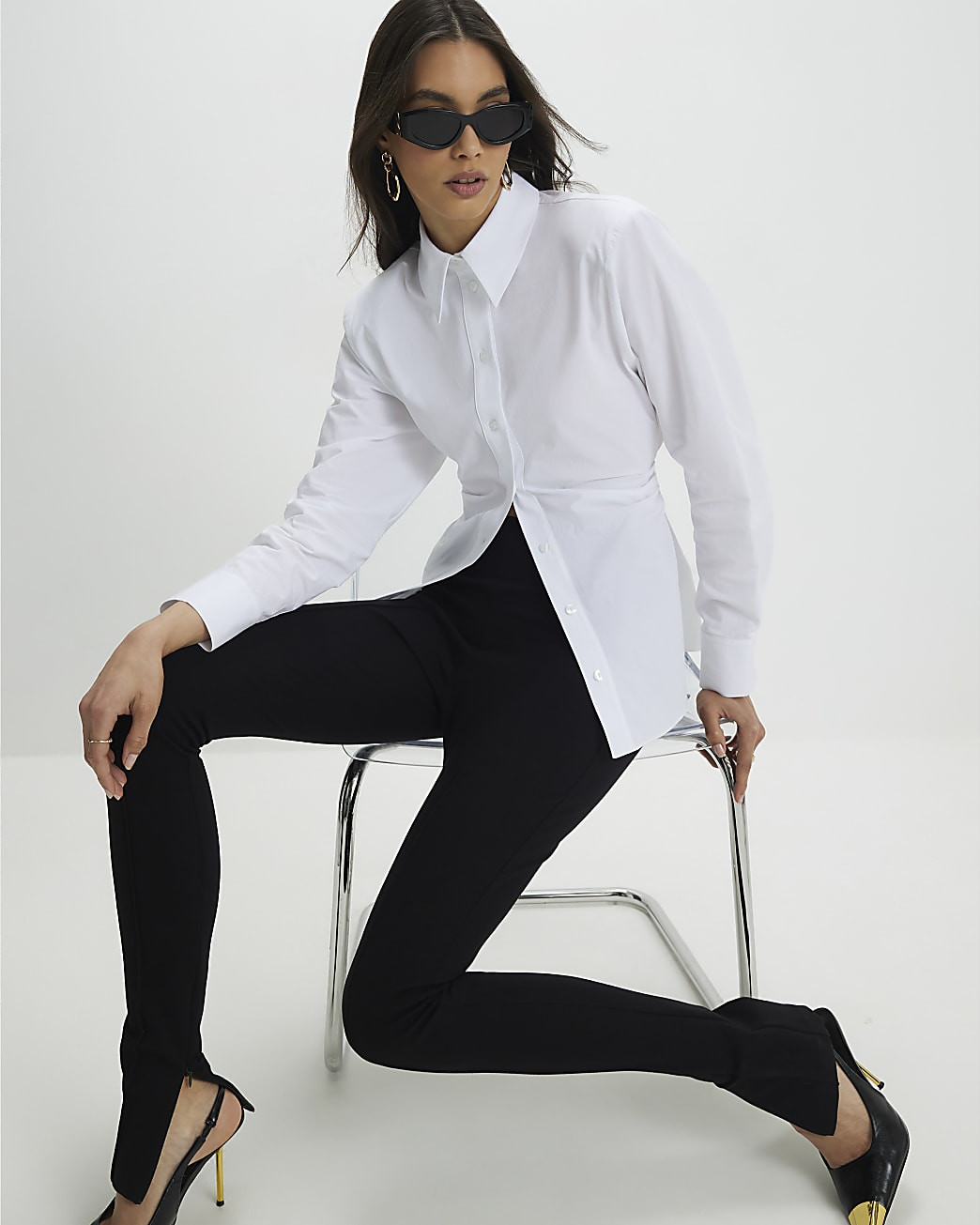 White Shoulder Pad Shirt | River Island UK & IE