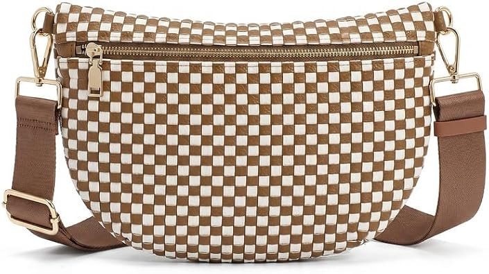 Woven Crossbody Bags for Women Checkered Bum Bag Women's Waist Pack Sling Purse Fanny Packs with Adjustable Strap | Amazon (US)