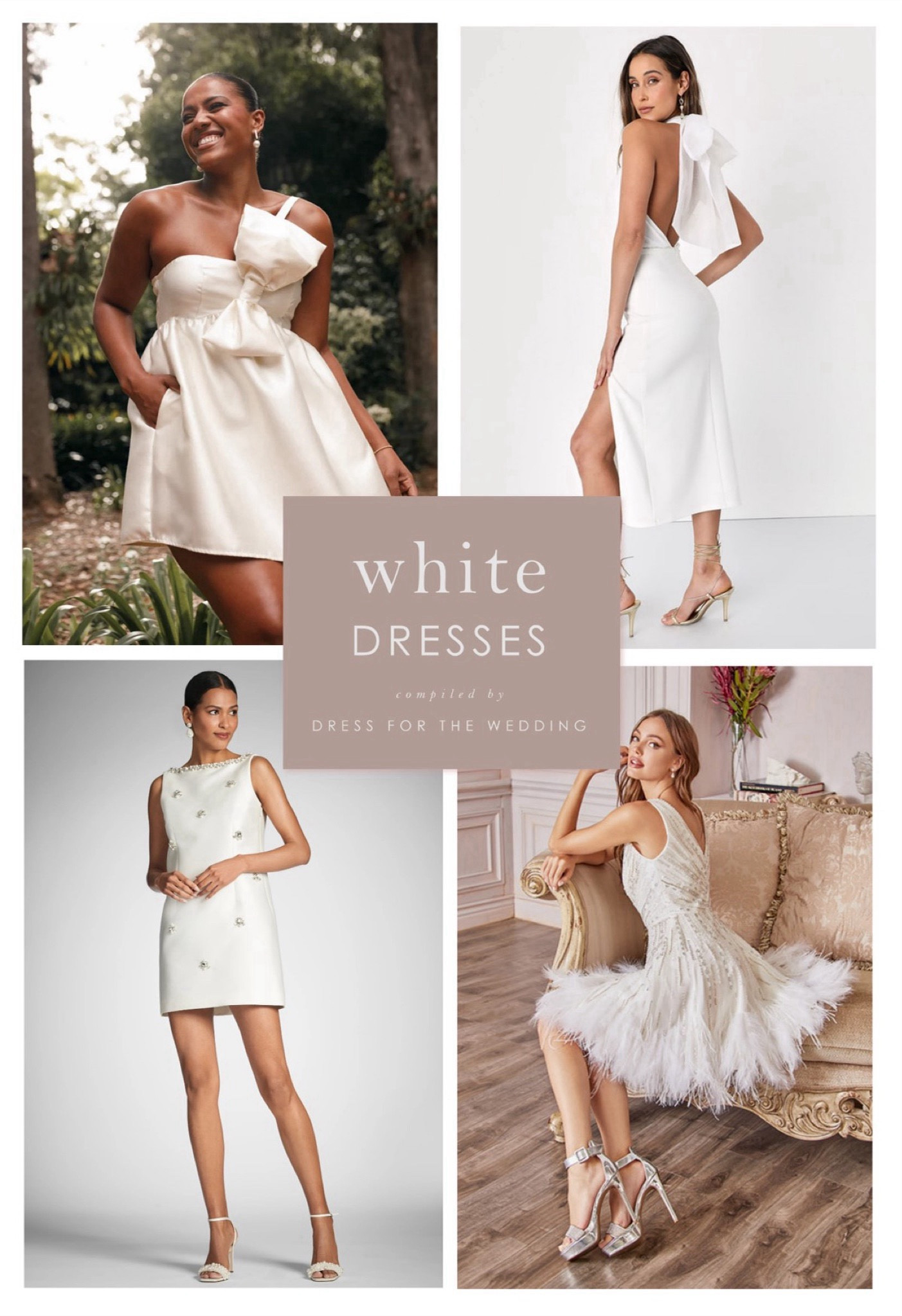 White dresses
wedding rehearsal dinner dress
bridal shower dress
bachelorette party dress
dress for bride 
wedding after party dress
white mini dress 
white midi dress 
White cocktail dress 