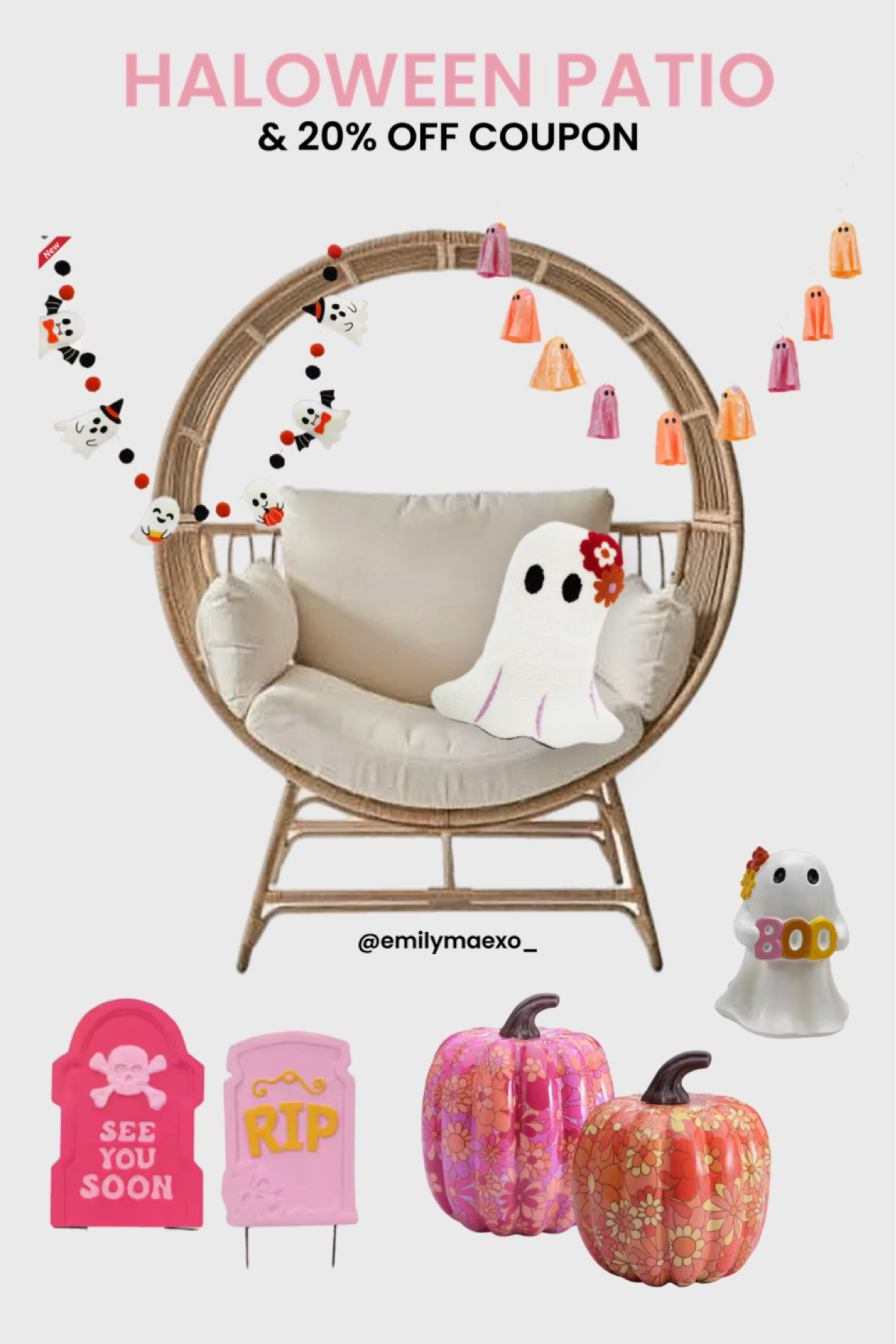 Halloween patio decor inspo, Halloween decor, hippie hallow decor at Michael’s, better homes and gardens patio chair, circle patio chair, patio furniture, fall patio decor, ghost pillow, Halloween garland, fall garland at Michael’s - 20% OFF WITH CODE JULY20OFF

#LTKSeasonal #LTKSaleAlert #LTKStyleTip