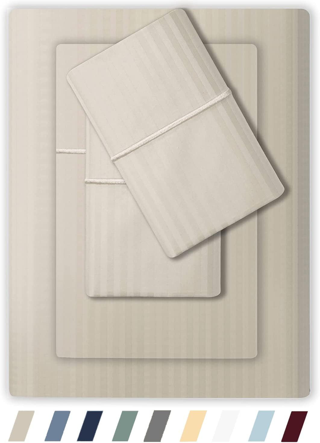 Feather & Stitch Queen Size Damask Bed Sheets|100% Soft Cotton Breathable BedSheet 4 Pc Set 18" D... | Amazon (US)