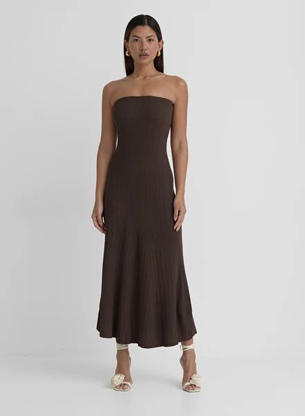 Chocolate Brown Bandeau Knitted Maxi Dress- Henley | 4th & Reckless