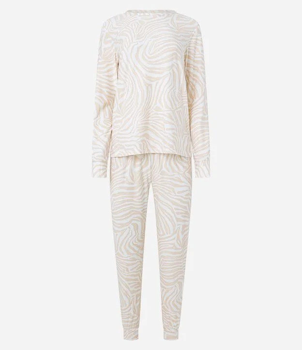 Pijama Longo em Meia Malha com Estampa de Zebra Off White | Renner (BR)