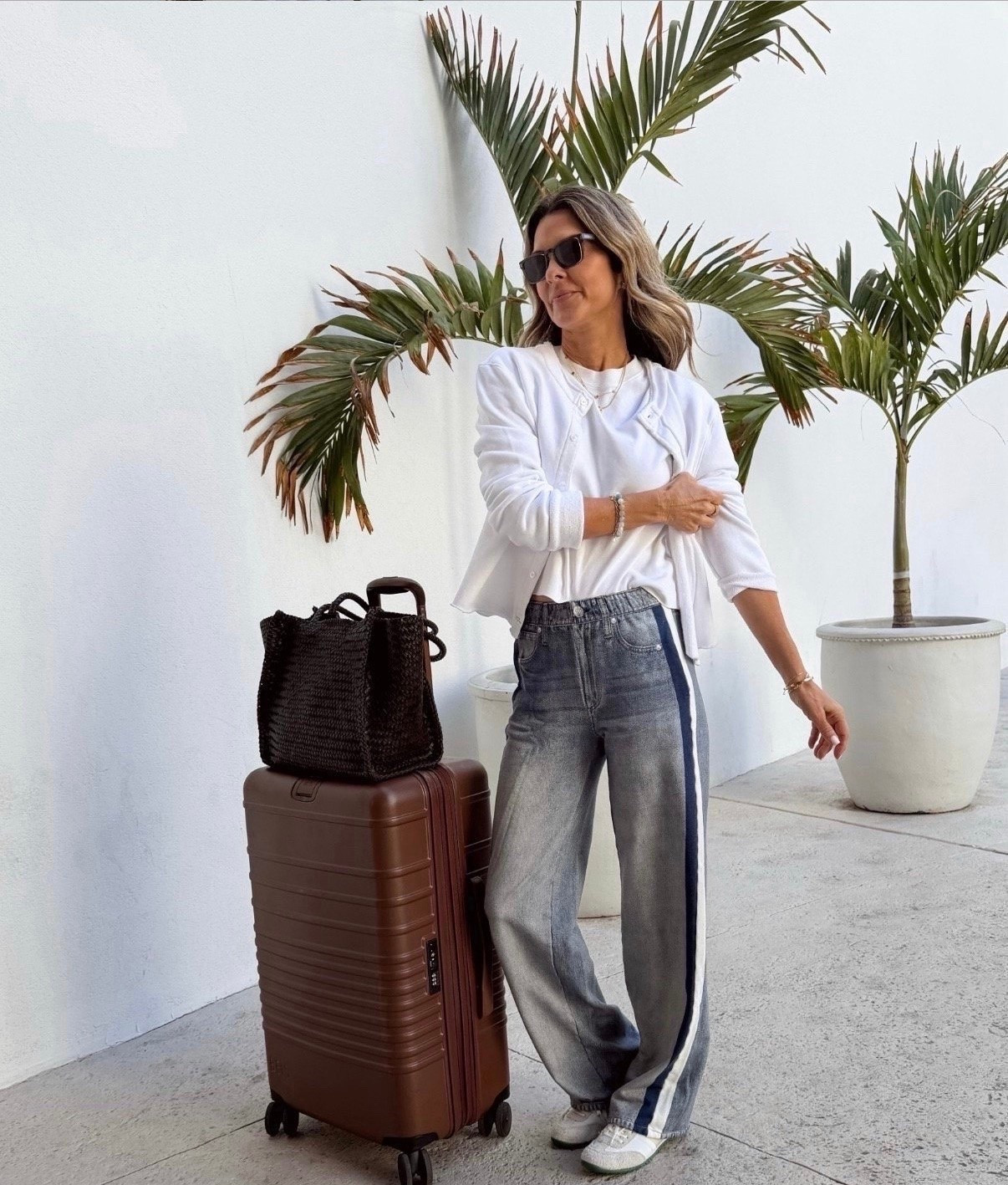 sweatpant jeans sz XS I’m 5’6”. CODE SHOPMY20 Washed on cold low temp - normal dry until they shirk length wise to you.   Can also get wet and stretch back out of you go too far. 
-woven bag for travel
-sneakers TTS 
-jersey cardi sz S 
-a favorite tee sz S

#LTKootd #LTKSeasonal #LTKOver40
