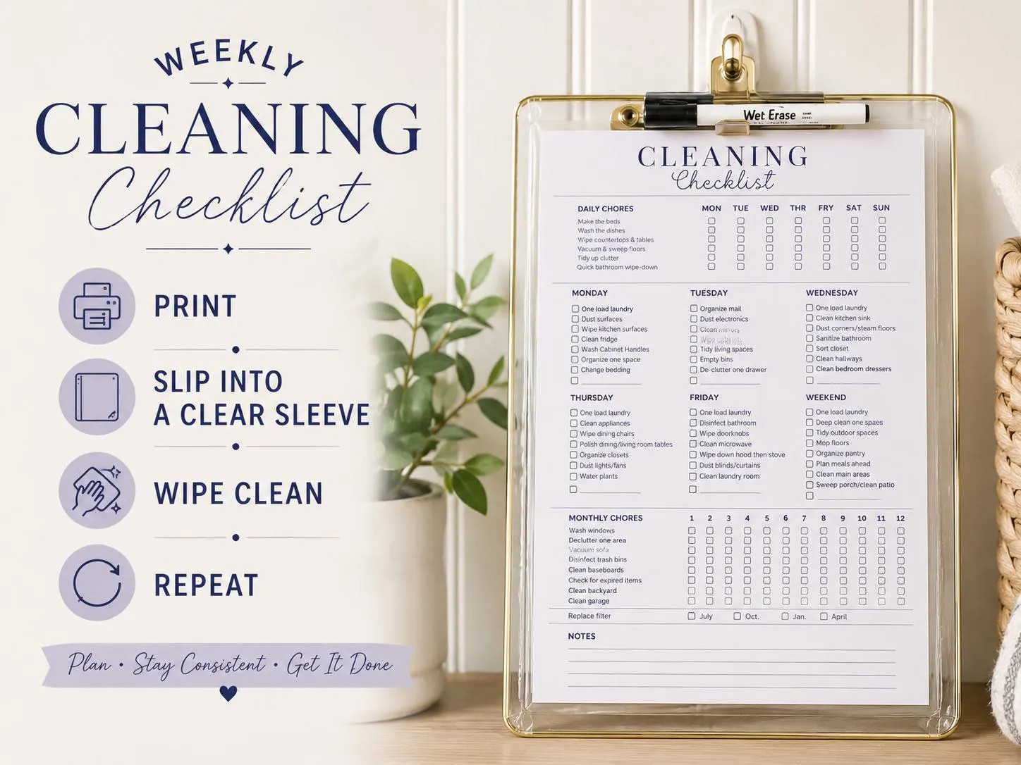 ADHD-Friendly Cleaning Checklist Printable | Weekly Cleaning Planner | Instant Download - Read inside for amazing hack!! | Etsy (Global)