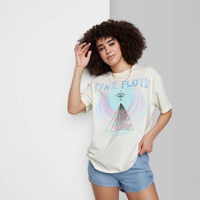 Women's Ascot + Hart Pink Floyd Boyfriend Short Sleeve Graphic T-Shirt - White | Target