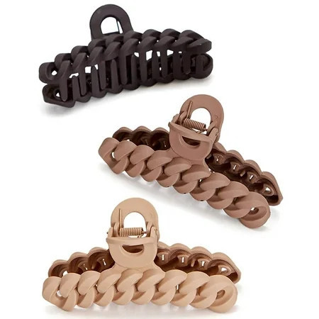 Kitsch Recycled Plastic Large Claw Clip - Big Chain Hair Clips for Women 3pc Set Large Neutrals | Walmart (US)