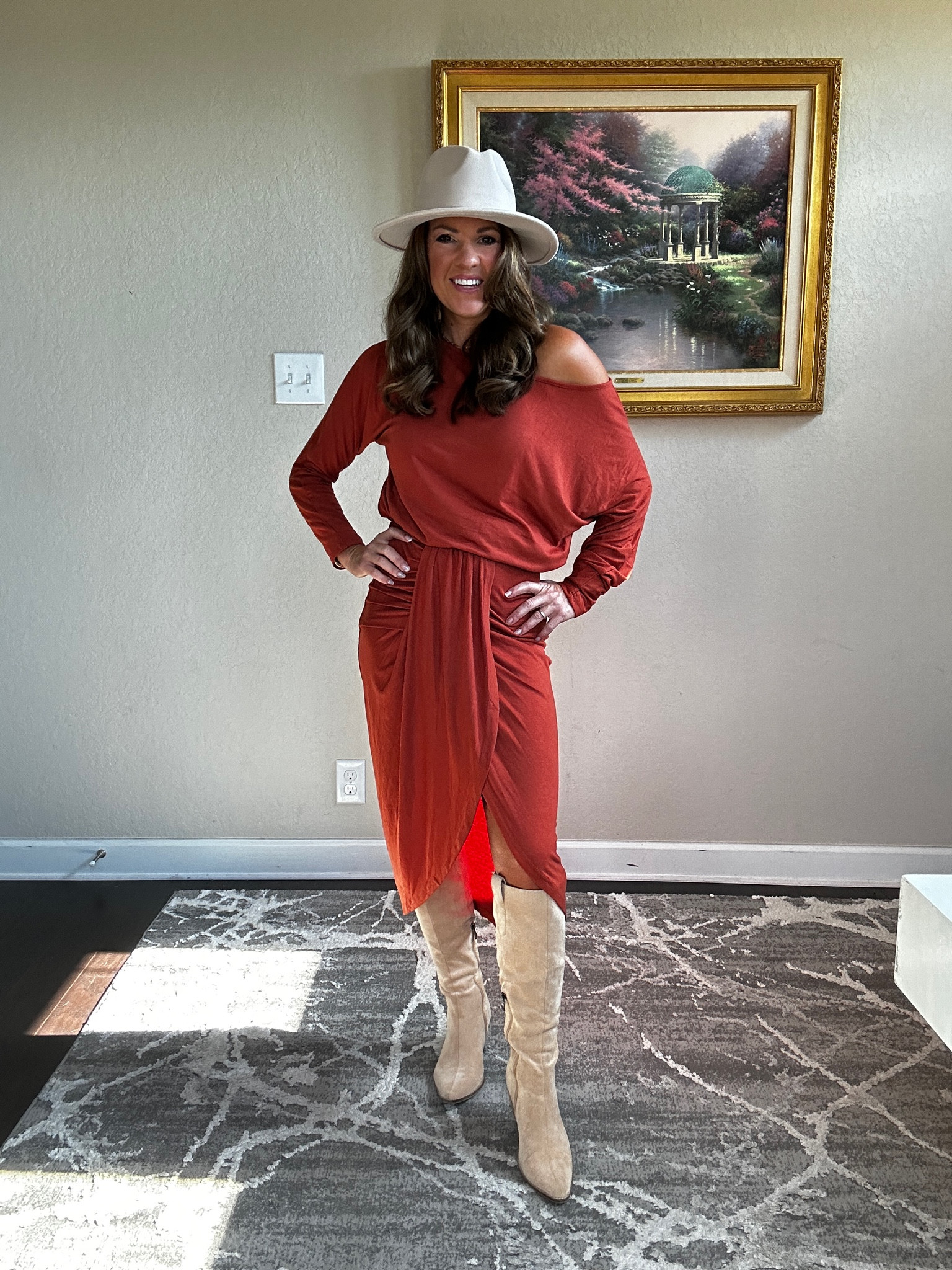 Fall fashion! 

Wearing size small dress. Fits tts

Long dress, fall outfit, hat, boots, fall look

#LTKU #LTKfindsunder50 #LTKSeasonal