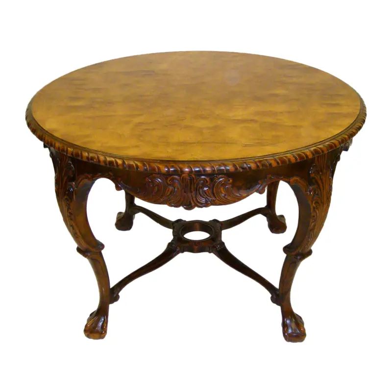 Swedish Flame Birch Carved Center Table | Chairish