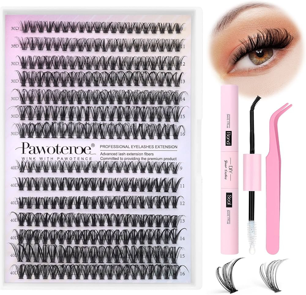 Pawotence Lash Extension Kit DIY 280pcs Lash Clusters Eyelash Extension Kit, 9-16mm Mix 30D 40D C... | Amazon (US)