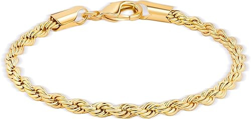 Barzel 18K Gold Plated Rope Chain Bracelet - Made In Brazil | Amazon (US)