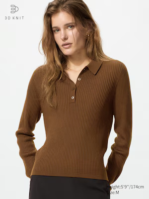 UNIQLO Women's 3D Knit Merino Blend Polo Sweater, Dark Gray, XS | UNIQLO (US)