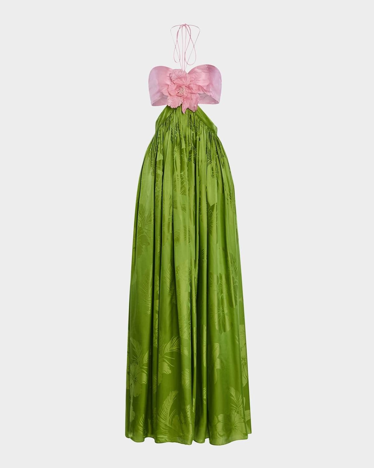 Prudy Floral Cut-Out Satin Halter Dress | Neiman Marcus