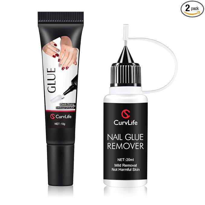 Curvlife 10g Semi-Solid Glue and 20ml Pinpoint Glue Remover Kit - Gel for Press on Nails, Quick D... | Amazon (US)