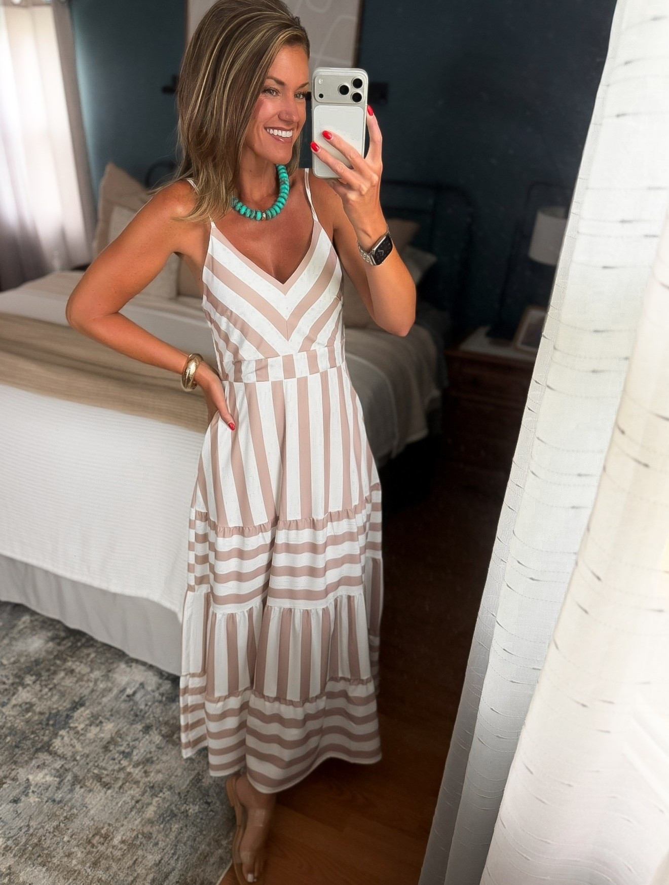 Amazon maxi dress. Wearing small. The beaded necklace is a fun pop of color.

#LTKSeasonal #LTKOver40 #LTKSaleAlert