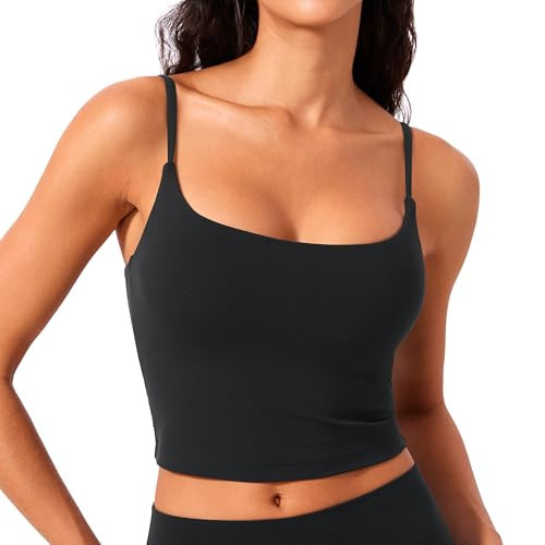 CRZ YOGA Butterlift Adjustable U Back Crop Tank Tops for Women - Padded Camisole Scoop Neck Workout Longline Sports Bras Black Small | Amazon (US)