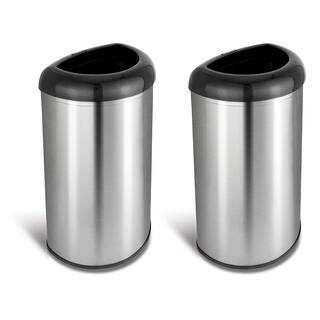 NINESTARS 13 Gal. Silver Stainless Steel Semi Round Open Top Trash Can (2-Pack) | The Home Depot