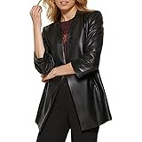 DKNY Women's Cinched 3/4 Sleeve Vegan Leather Jacket, Black, X-Small | Amazon (US)