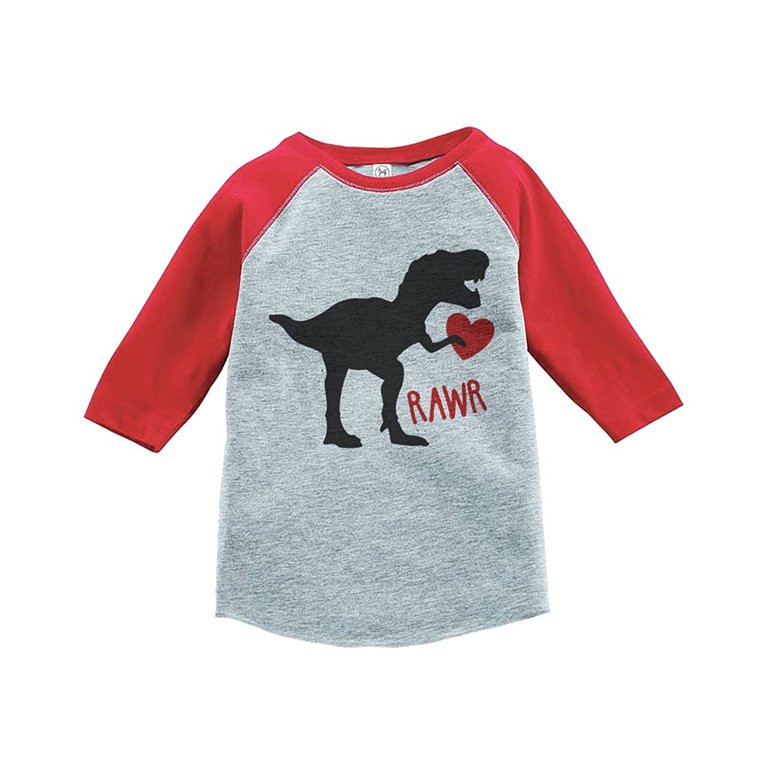 7 ate 9 Apparel Youth Dinosaur Happy Valentine's Day Red Raglan | Walmart (US)