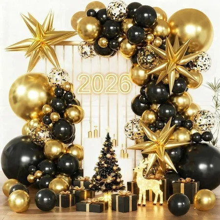 KiddiTouch Black and Gold Balloons Garland Arch Kit, 5 10 12 18inch Black Gold Confetti Latex Balloons for 2025 Graduation New Year Anniversary Birthday Party Decorations | Walmart (US)