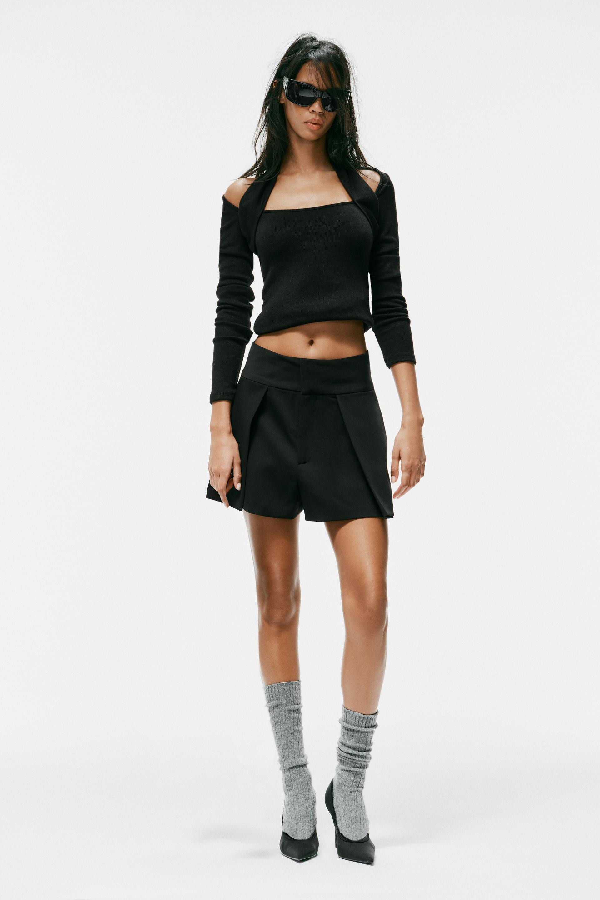 Zara - Faux Leather Pleated Shorts - Dark Green - Xs - Woman | Zara US