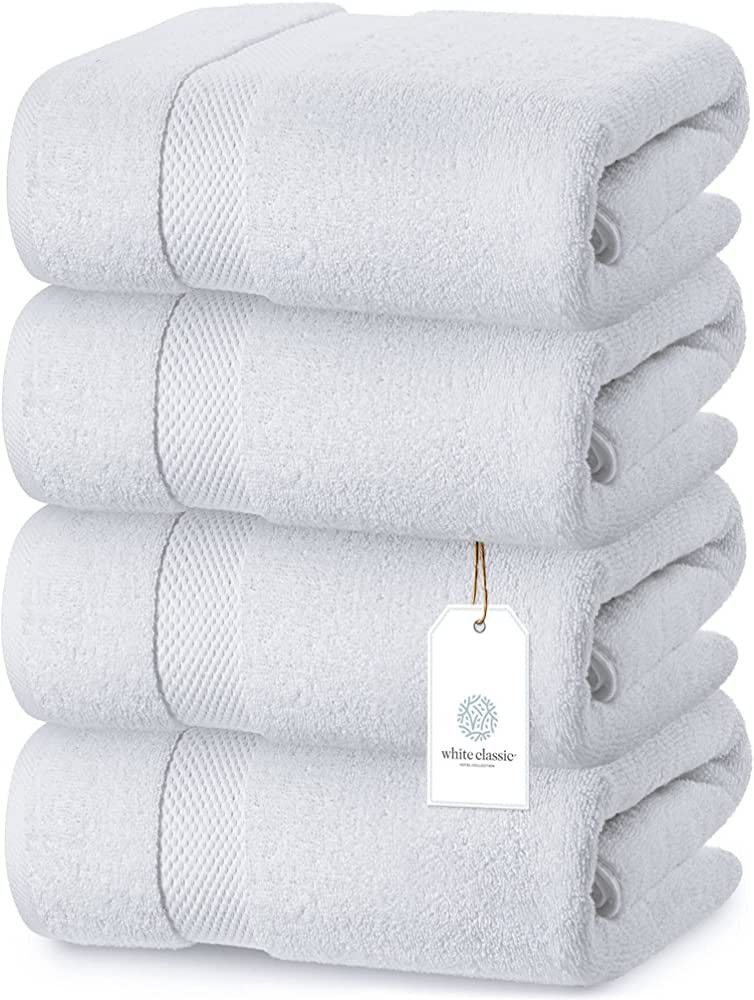 Luxury White Bath Towels Extra Large | 100% Soft Cotton 700 GSM Thick 2Ply Absorbent Quick Dry Ho... | Amazon (US)