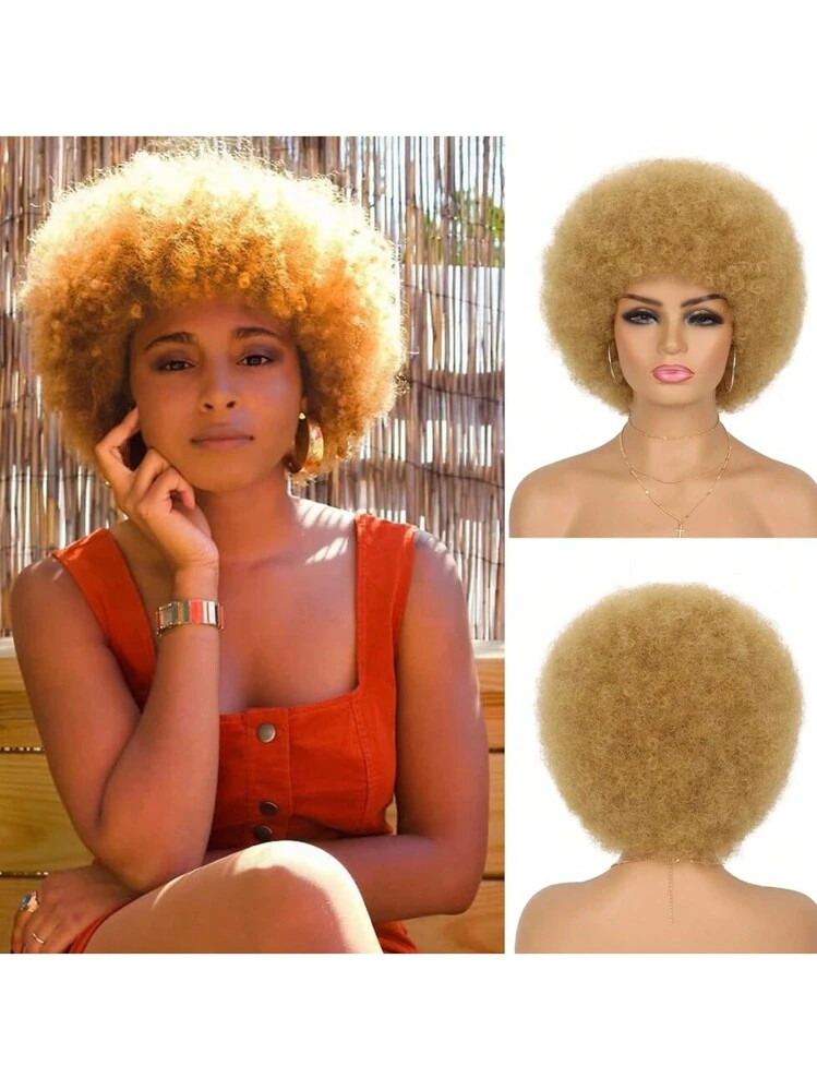 Afro Wig Human Hair Wear And Go Glueless 70s 80s Afro Wig Kinky Curly Afro Puff Wigs Full Wigs Fo... | SHEIN
