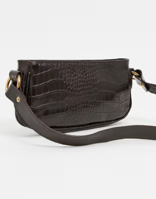 ASOS DESIGN croc effect 90s shoulder bag in chocolate | ASOS (Global)