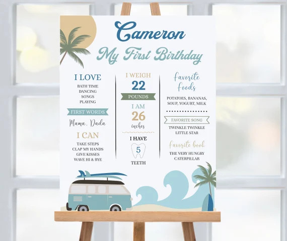 Surf Birthday Milestone Poster Surfer 1st Birthday Stats - Etsy | Etsy (US)