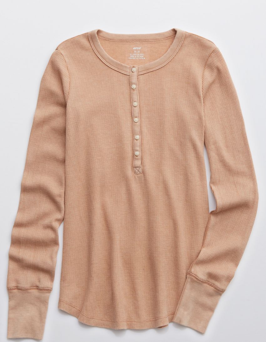 Aerie Waffle Henley Long Sleeve T-Shirt | American Eagle Outfitters (US & CA)