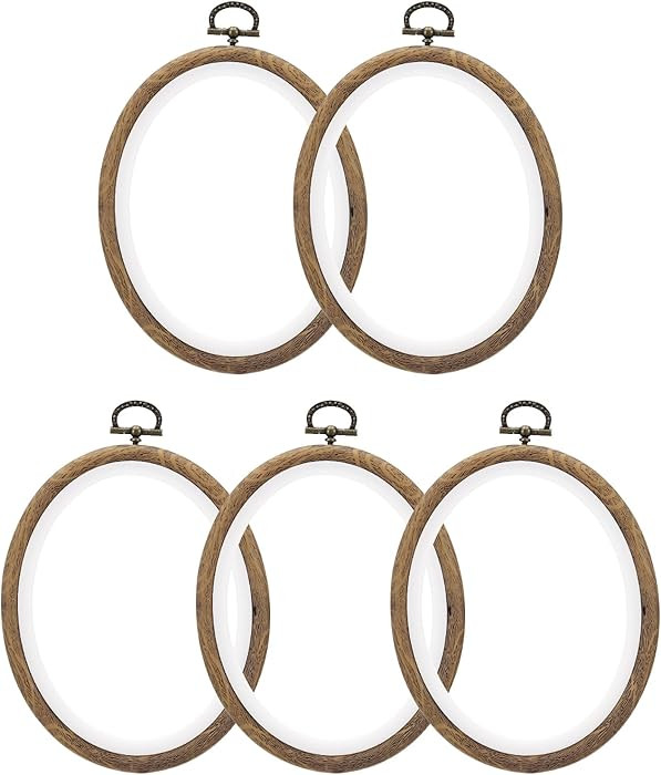 PATIKIL 6x4.7inch Embroidery Hoops, 5Pieces Imitated Wood Oval Frame Cross Stitch Hoop Ring for E... | Amazon (US)