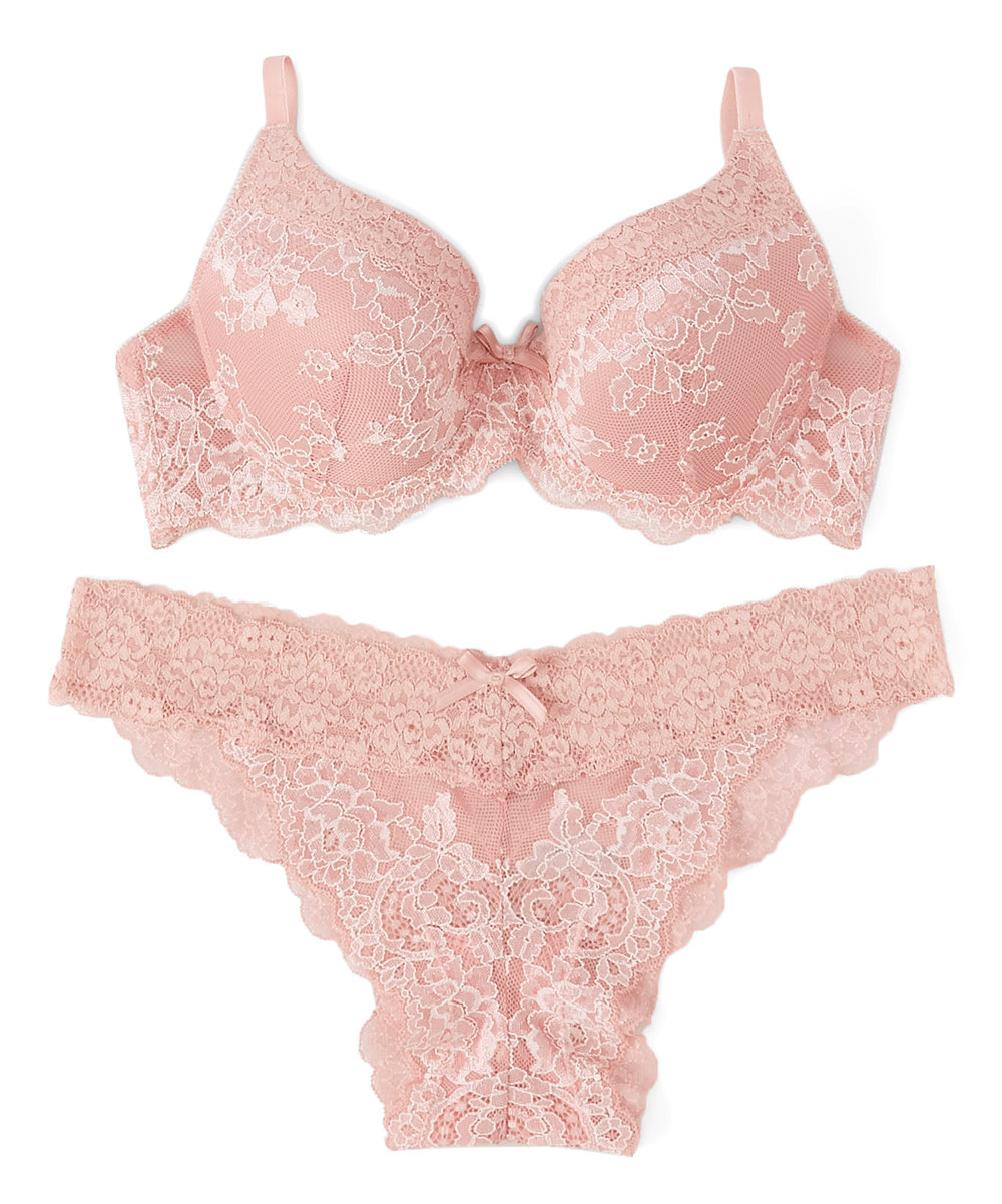 Sophie B Women's Bras Rose - Rose Lace Full-Coverage Bra & Bikini - Women | Zulily
