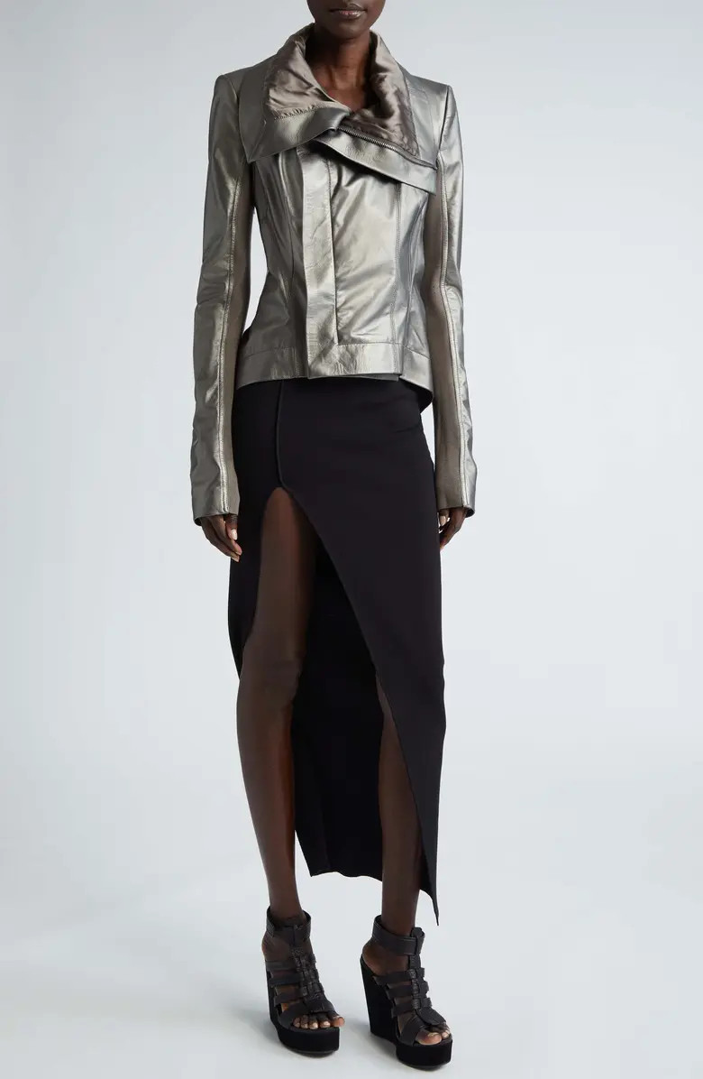 Naska Drape Metallic Lambskin Biker Jacket | Nordstrom