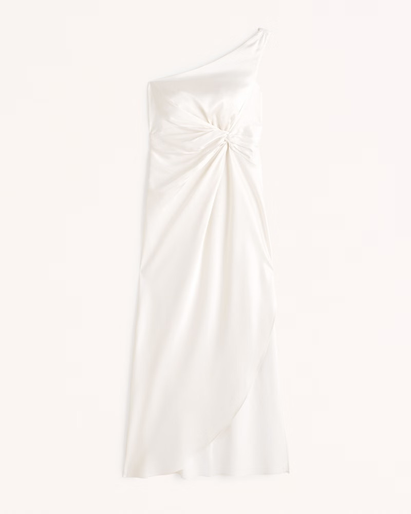 One-Shoulder Satin Knotted Midi Dress | Abercrombie & Fitch (US)