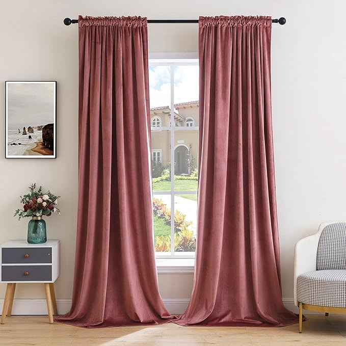 MIULEE Dusty Rose Pink Velvet Curtains Thermal Insulated Blackout Curtain Drapes for Bedroom Livi... | Amazon (US)