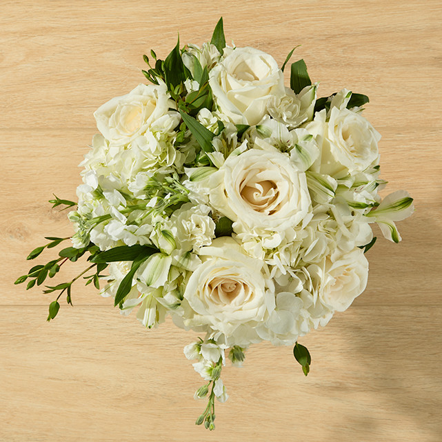 White Hydrangea + White Roses, Mini-carnations & Alstroe - The Bouqs Co. | The Bouqs Co.