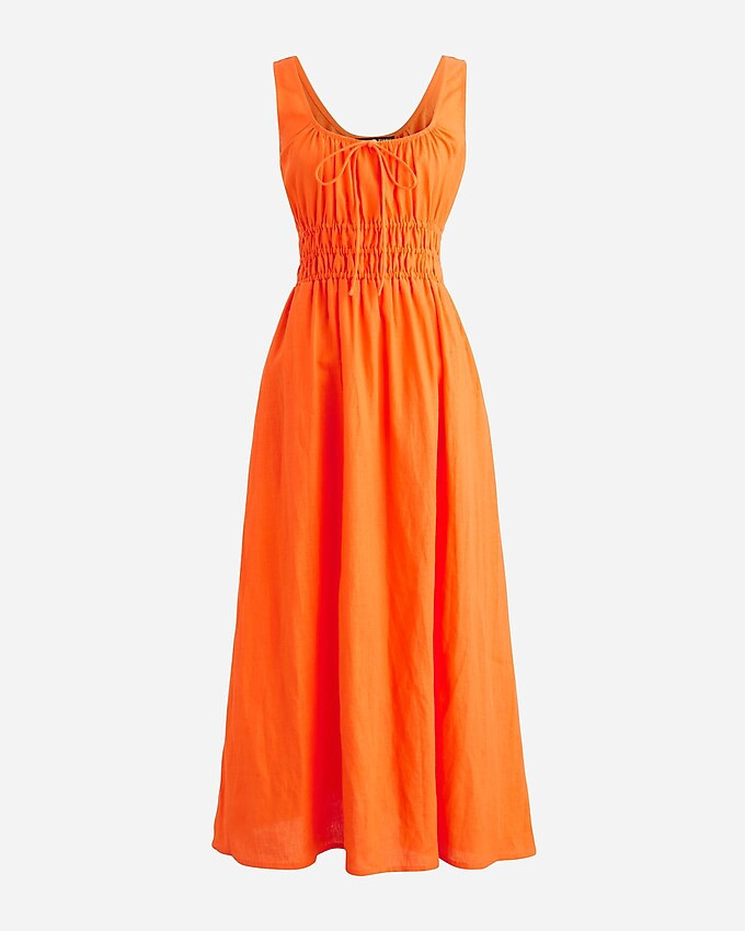 Smocked midi dress in linen | J. Crew US