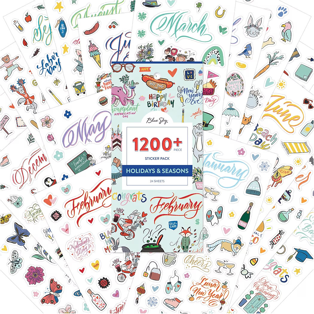 Blue Sky Holidays & Seasons 1200+ Sticker Pack, Planner and Calendar Pack, 4.49” x 9.06”, Ful... | Amazon (US)
