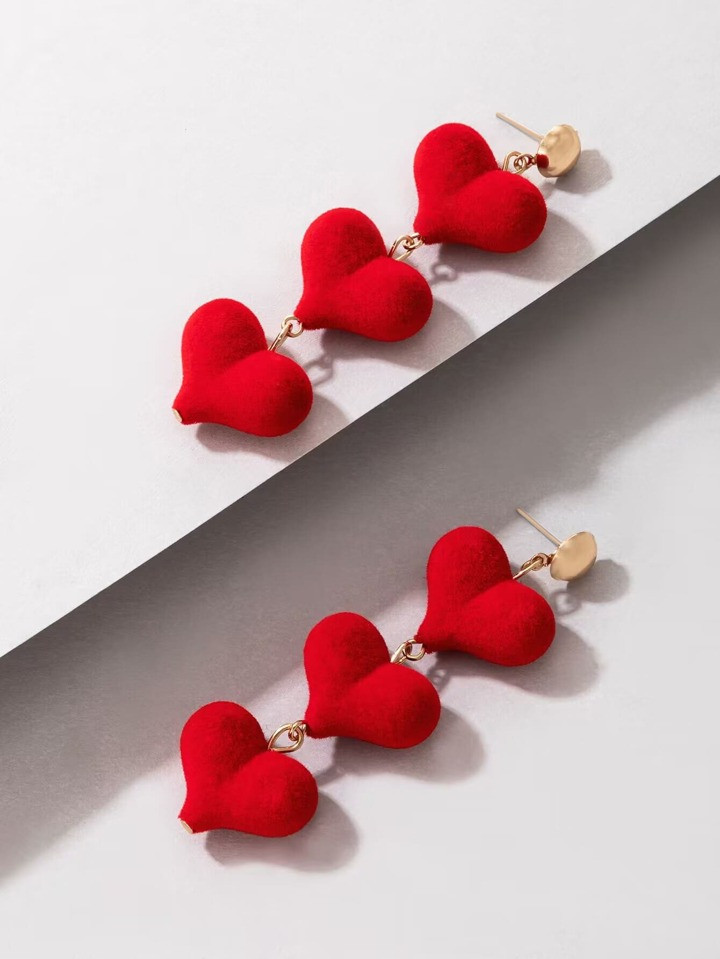 1pair Three Layered Heart Drop Earrings | SHEIN